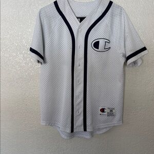 Champion White and Black Mesh Baseball Jersey